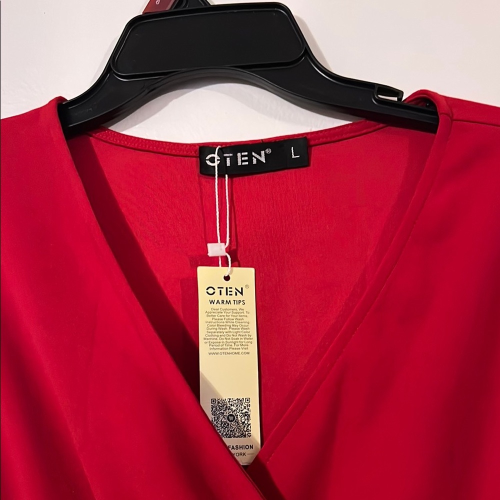 CTIEN Red V-Neck Dress